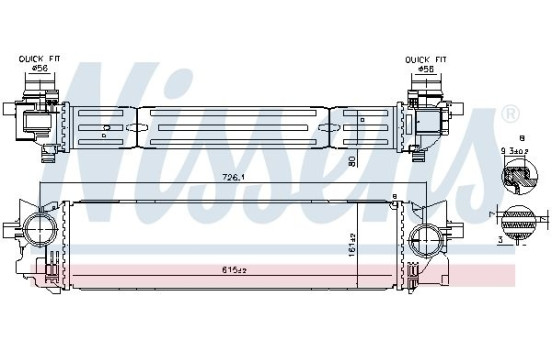 Intercooler, charge air cooler 961265 Nissens