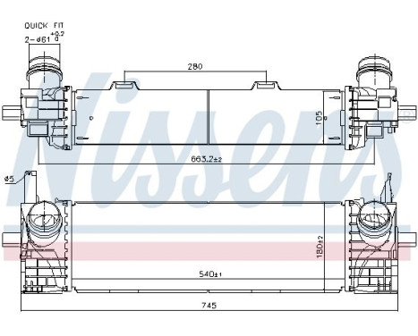 Intercooler, charge air cooler 961338 Nissens
