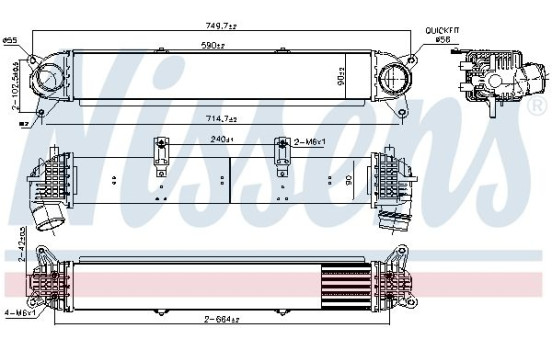 Intercooler, charge air cooler 961402 Nissens