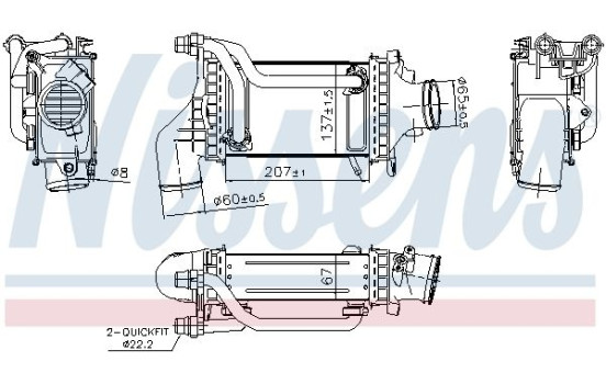 Intercooler, charge air cooler 961455 Nissens