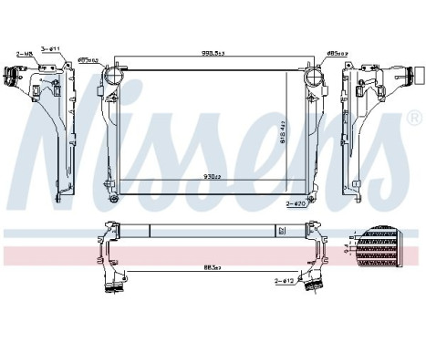 Intercooler, charge air cooler 961565 Nissens