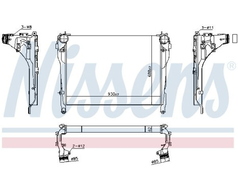 Intercooler, charge air cooler 961566 Nissens
