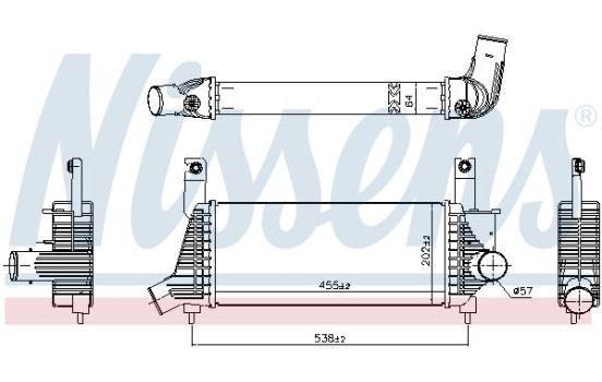 Intercooler, charge air cooler 961593 Nissens