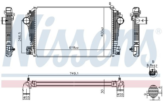 Intercooler, charge air cooler 961601 Nissens