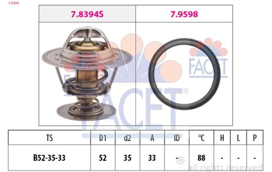 Thermostat, coolant Made in Italy - OE Equivalent 7.8394 Facet
