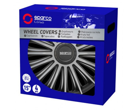 4-Piece Sparco Hubcaps Treviso 15-inch black / silver, Image 3