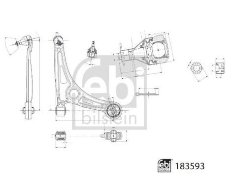 support arm with bearings, hinge, castellated nut and cotter pin 183593 FEBI