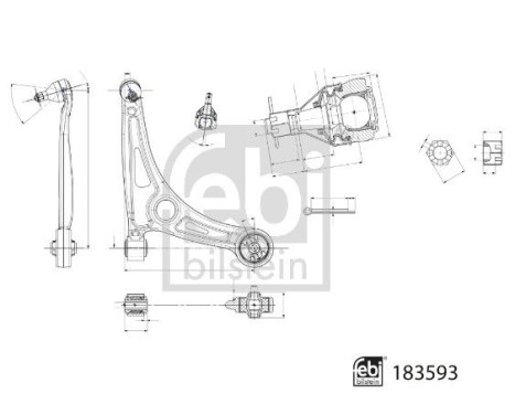 support arm with bearings, hinge, castellated nut and cotter pin 183593 FEBI