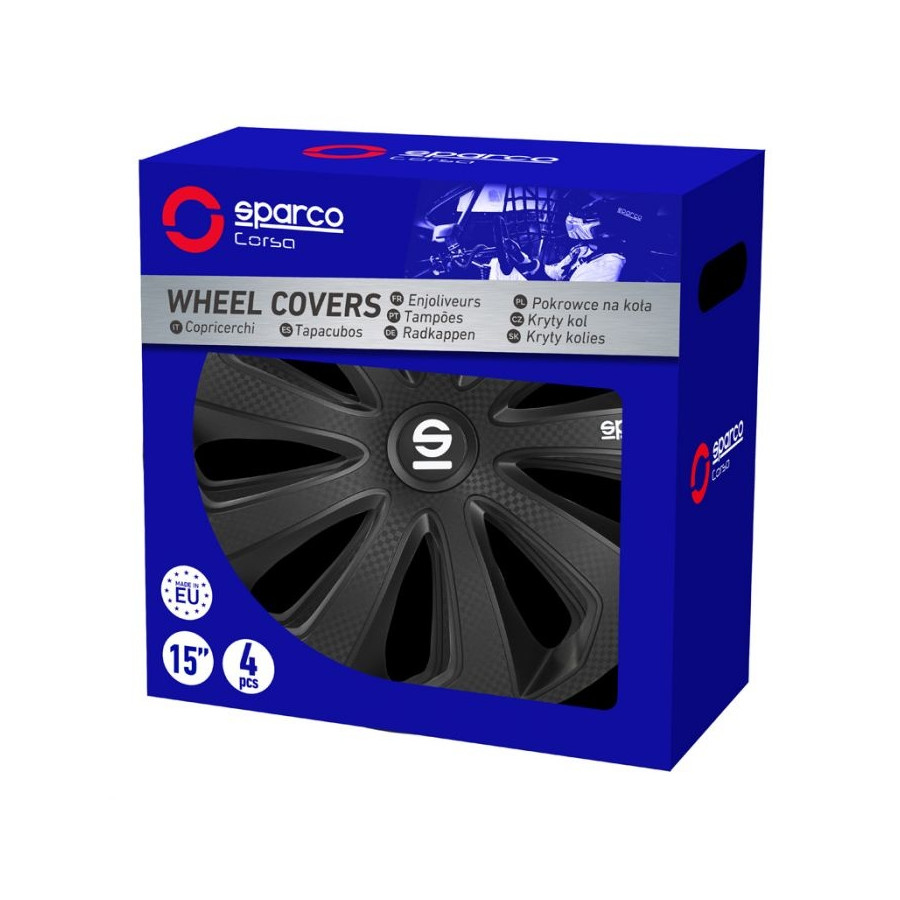 Sparco SP 1674BKC Set wheel covers Sicilia 16-inch black/carbon 
