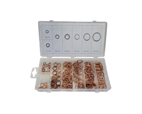 Assortment of filled copper crankcase plug rings 150 pieces