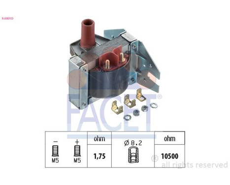 Ignition Coil Made in Italy - OE Equivalent 9.6001D Facet, Image 2