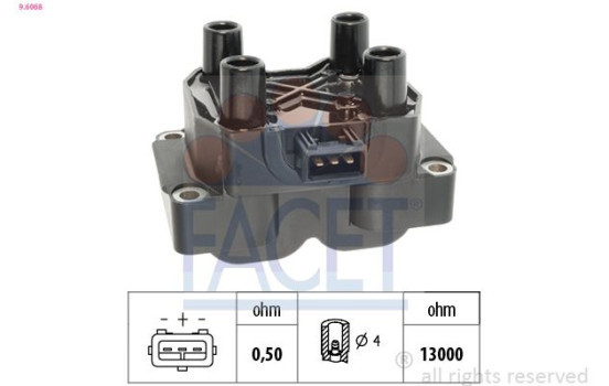 Ignition Coil Made in Italy - OE Equivalent 9.6068 Facet, Image 2