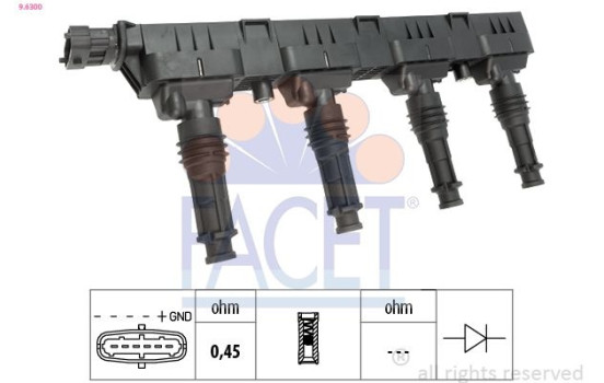 Ignition Coil Made in Italy - OE Equivalent 9.6300 Facet
