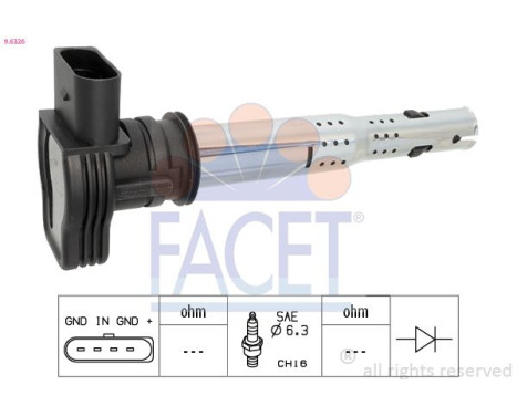 Ignition Coil Made in Italy - OE Equivalent 9.6326 Facet, Image 2
