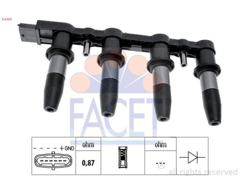 Ignition Coil Made in Italy - OE Equivalent 9.6350 Facet, Image 2