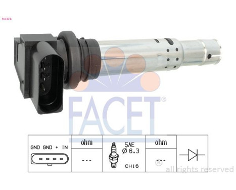 Ignition Coil Made in Italy - OE Equivalent 9.6374 Facet, Image 2
