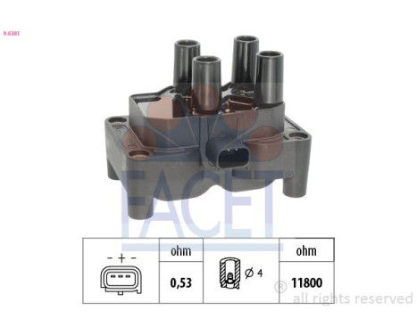 Ignition Coil Made in Italy - OE Equivalent 9.6381 Facet, Image 2