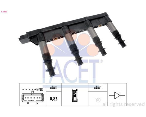 Ignition Coil Made in Italy - OE Equivalent 9.6383 Facet, Image 2
