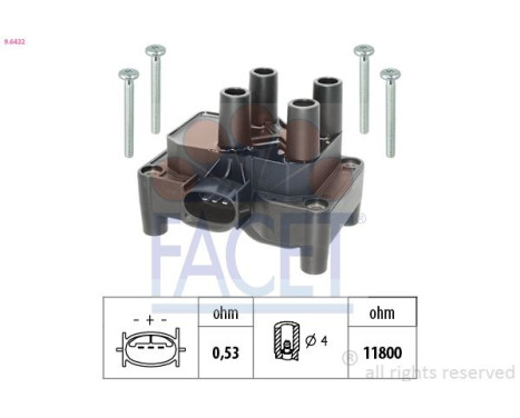 Ignition Coil Made in Italy - OE Equivalent 9.6432 Facet, Image 2