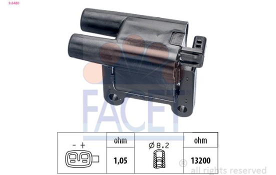 Ignition Coil Made in Italy - OE Equivalent 9.6480 Facet