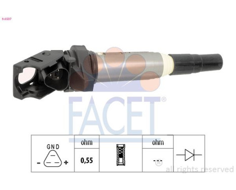 Ignition Coil Made in Italy - OE Equivalent 9.6507 Facet, Image 2