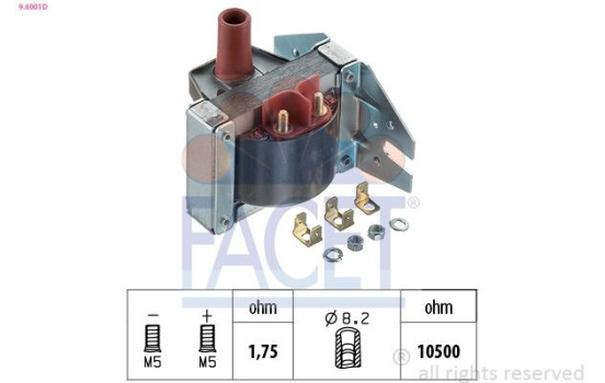 Ignition Coil Made in Italy - OE Equivalent 9.6001D Facet, Image 2