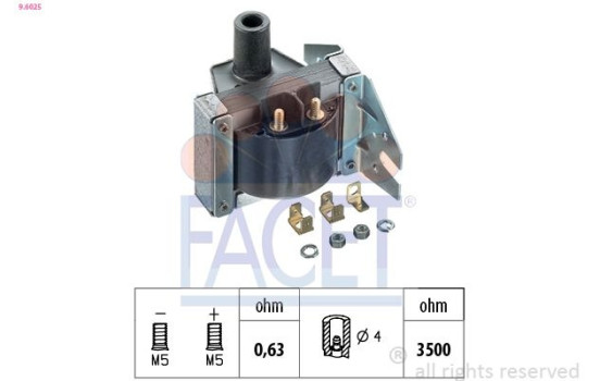 Ignition Coil Made in Italy - OE Equivalent 9.6025 Facet