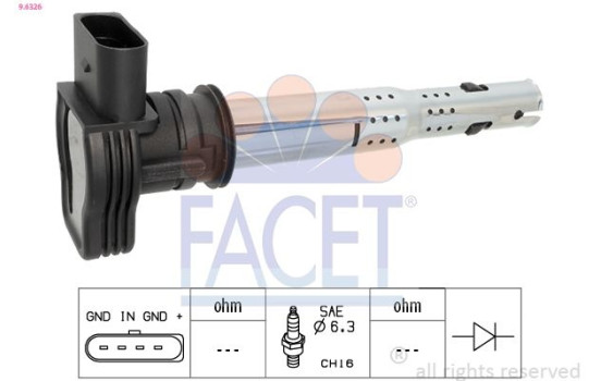 Ignition Coil Made in Italy - OE Equivalent 9.6326 Facet, Image 2