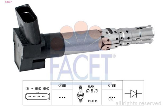 Ignition Coil Made in Italy - OE Equivalent 9.6337 Facet, Image 2