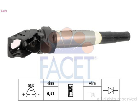 Ignition Coil Made in Italy - OE Equivalent 9.6375 Facet, Image 2