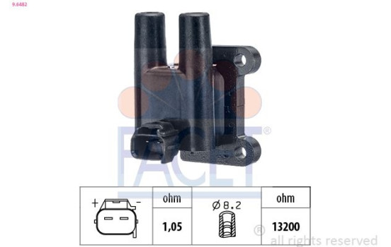 Ignition Coil Made in Italy - OE Equivalent 9.6482 Facet, Image 2