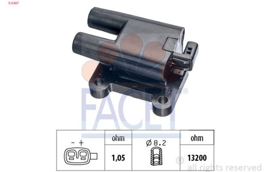 Ignition Coil Made in Italy - OE Equivalent 9.6487 Facet, Image 2