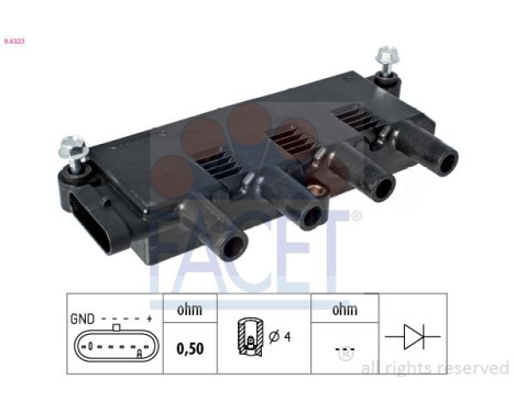 Ignition Coil OE Equivalent 9.6323 Facet, Image 2