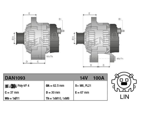 Alternator DAN1093 Denso, Image 2