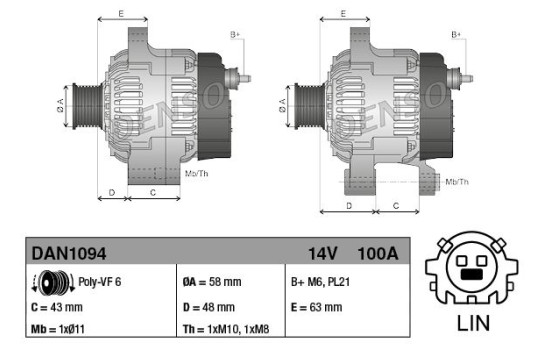 Alternator DAN1094 Denso, Image 2