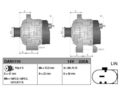 Alternator DAN1110 Denso, Image 2