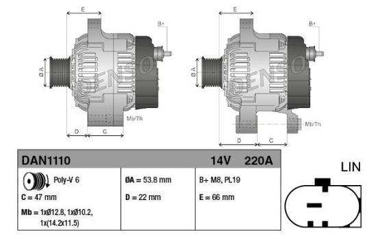 Alternator DAN1110 Denso, Image 2