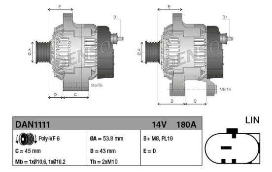 Alternator DAN1111 Denso, Image 2