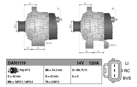 Alternator DAN1119 Denso, Image 2