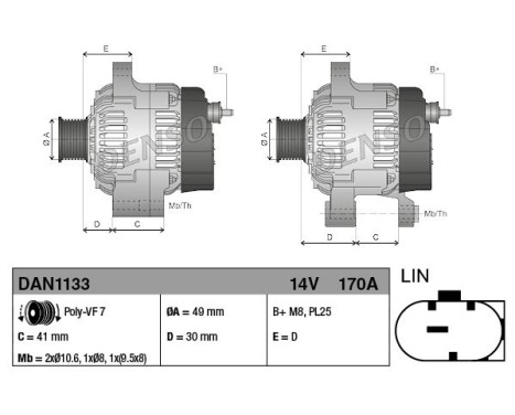Alternator DAN1133 Denso, Image 2
