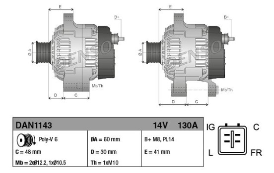 Alternator DAN1143 Denso, Image 2
