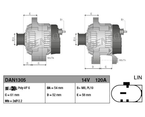 Alternator DAN1305 Denso, Image 2