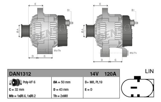 Alternator DAN1312 Denso