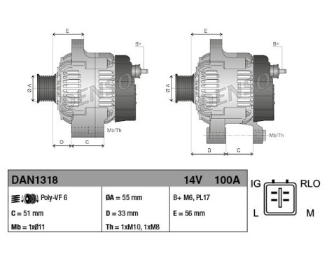 Alternator DAN1318 Denso, Image 2