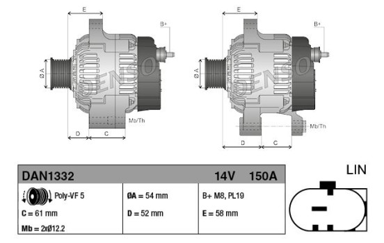 Alternator DAN1332 Denso, Image 2