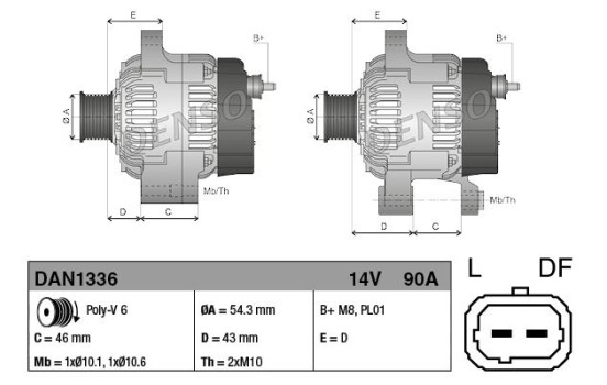 Alternator DAN1336 Denso, Image 2
