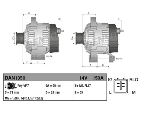 Alternator DAN1350 Denso, Image 2