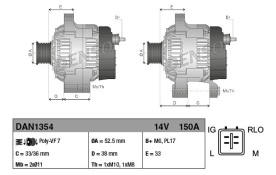 Alternator DAN1354 Denso