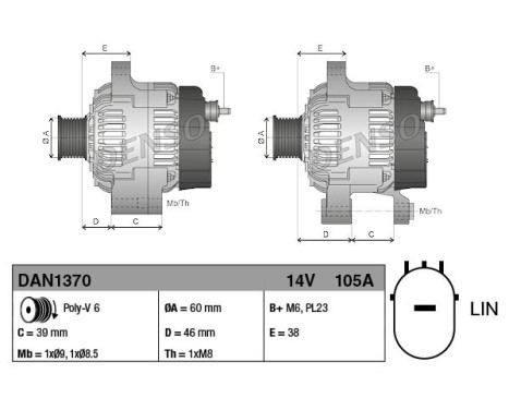 Alternator DAN1370 Denso, Image 2