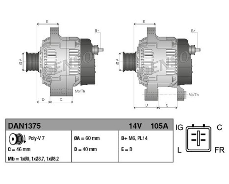 Alternator DAN1375 Denso, Image 2